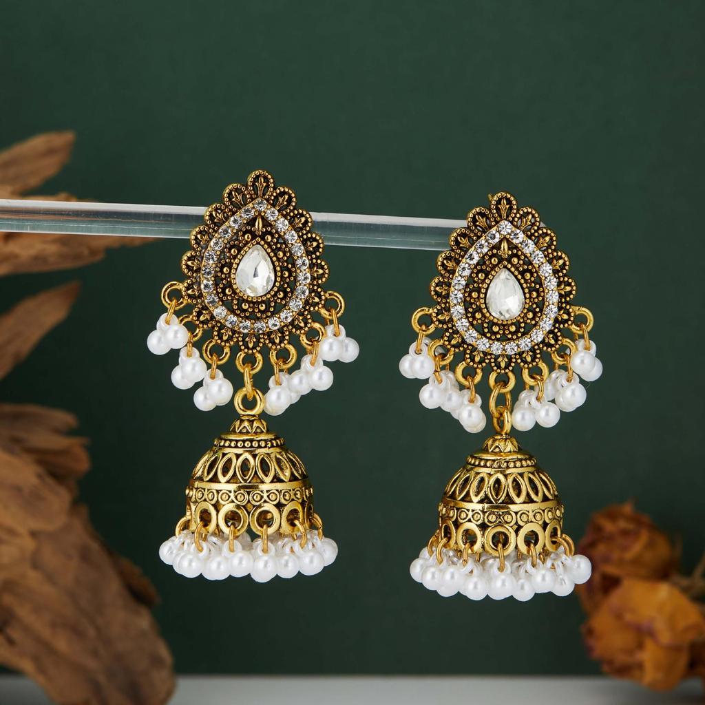 Bohemian Turquoise Tassel Pearl Bell Earrings
