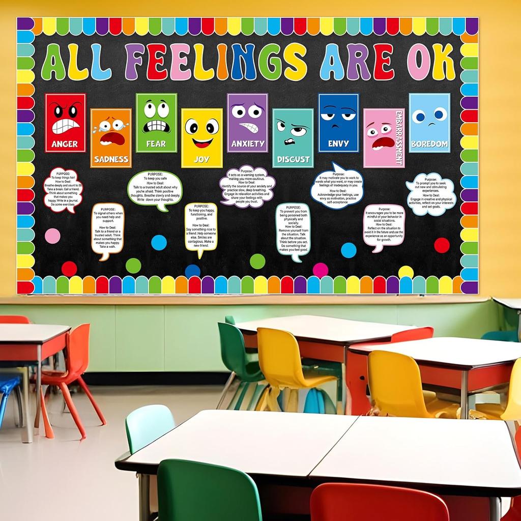 Mental Health Bulletin Board Decorations Set All Feelings Are Ok Classroom Decor Back to School Wall Decor Emotion pirational Cutouts for Kid Teacher