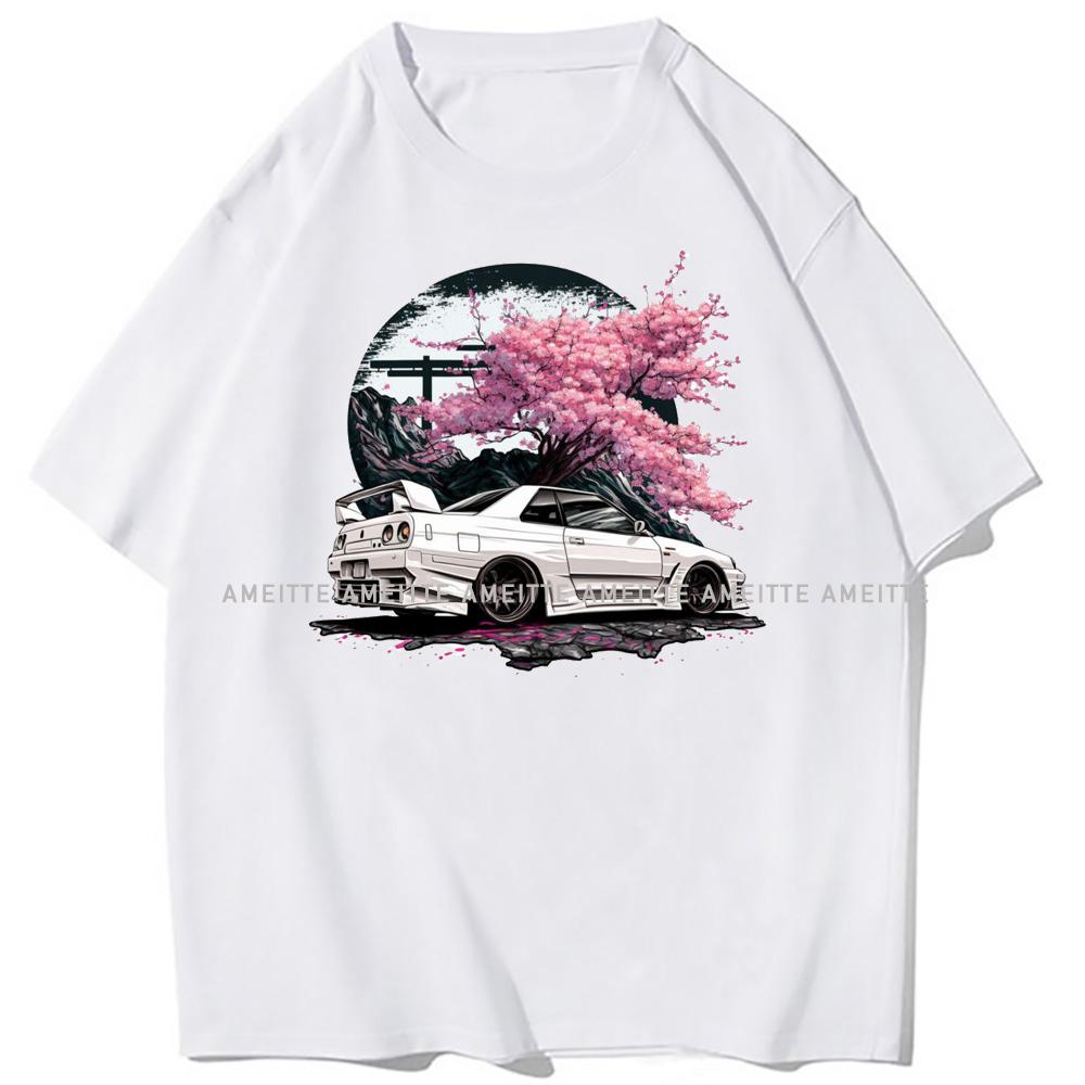 Summer Men Short Sleeve Skyline Cherry Blossom Printed T-Shirt Turbo Car Driver Cool Boy Tops M