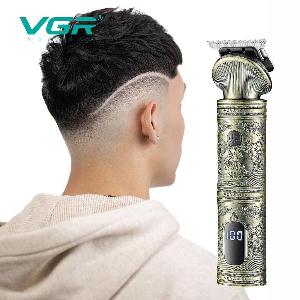 VGR 962 Retro Metal Electric Hair Clipper Household Oil Head Carving Electric Push Clipper T-shaped Blade Haircut Men's Hair Clipper Shape Carving
