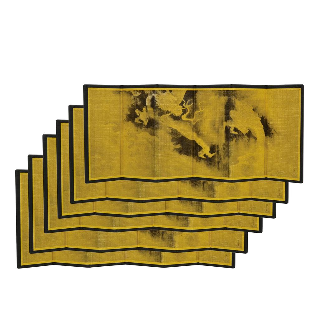 Fourcart Feng Shui Good Luck [Six-Panel Gold Screen with Cloud and Dragon Design] Left X 5 Panels Set