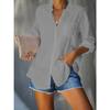 Women's Turn Down Collar Long Sleeve Shirt Loose Fit Casual Solid Color Button Down Blouse