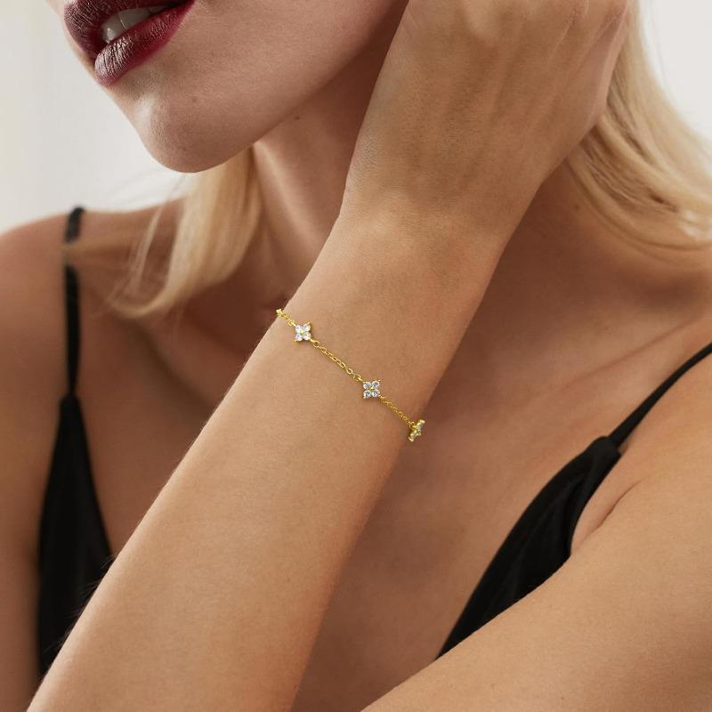 Four-leaf Flower Bracelet for Women Girl Cute Dainty Adjustable Link Chain Bracelet Trend Jewelry
