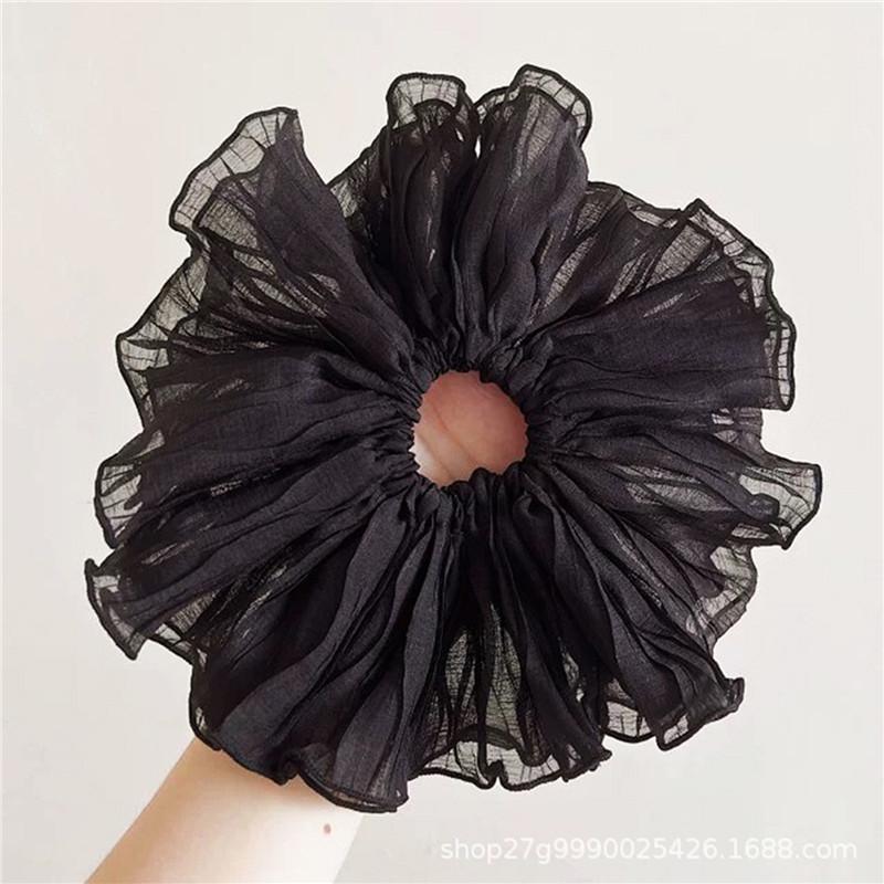 Haargummis für Damen, für den Sommer, süße doppellagige Chiffon-Kopfbedeckung mit Blumenmuster, Rand mit extra großem Darmhaar