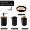4-piece Black Bathroom Accessories Set Plastic Toothbrush Holder with Bamboo Cover Toothbrush Cup Lotion Dispenser Soap Box