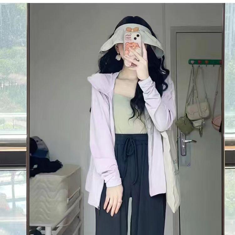 Jachetă de protecție solară Ice Silk pentru femei 2024 - Culoare uni de vară, respirabilă, ușoară și croială lejeră