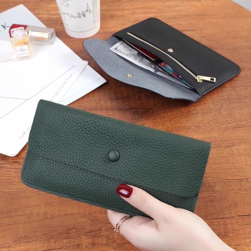 Long Genuine Leather Wallet Women's Versatile Ultra-Thin Soft Leather Cact Money Clip Card Holder Large Cy Holder Clutch Purse