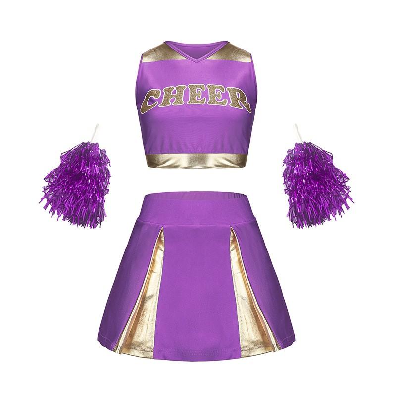 Womens Sexy Cheerleading Dance Costume Short Skirt Set Performance Competition
