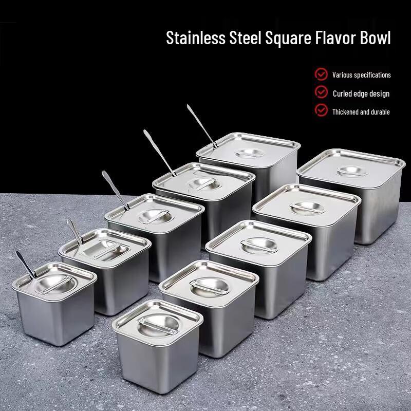 18cm Square Stainless Steel Condiment Bowl with Open Lid