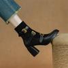 Plus Size 33-52 Women's Retro Black Ankle Boots Modern Lady Boots Block High Heels Belt Buckle Straps Office Lady Shoes