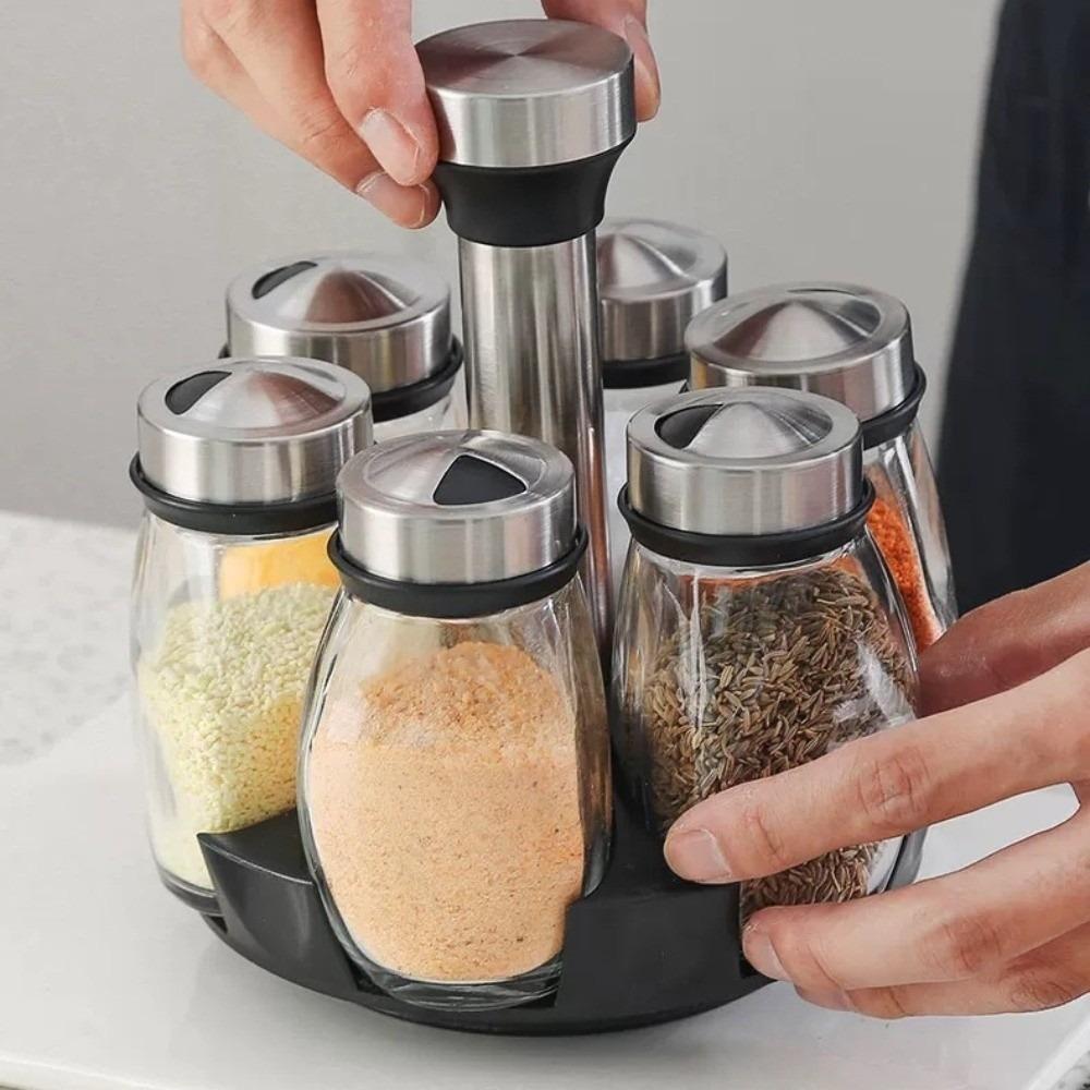 Food Grade Seasoning Rack 6 Bottles Condiment Organizer Stable Rotatable Spice Rack  Cooking Space