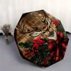 Christmas Deer Plaid Bow Wreath Wood WallArt DecorUmbrella, Portable 3-Fold Compact Umbrella for Men & Women Gift