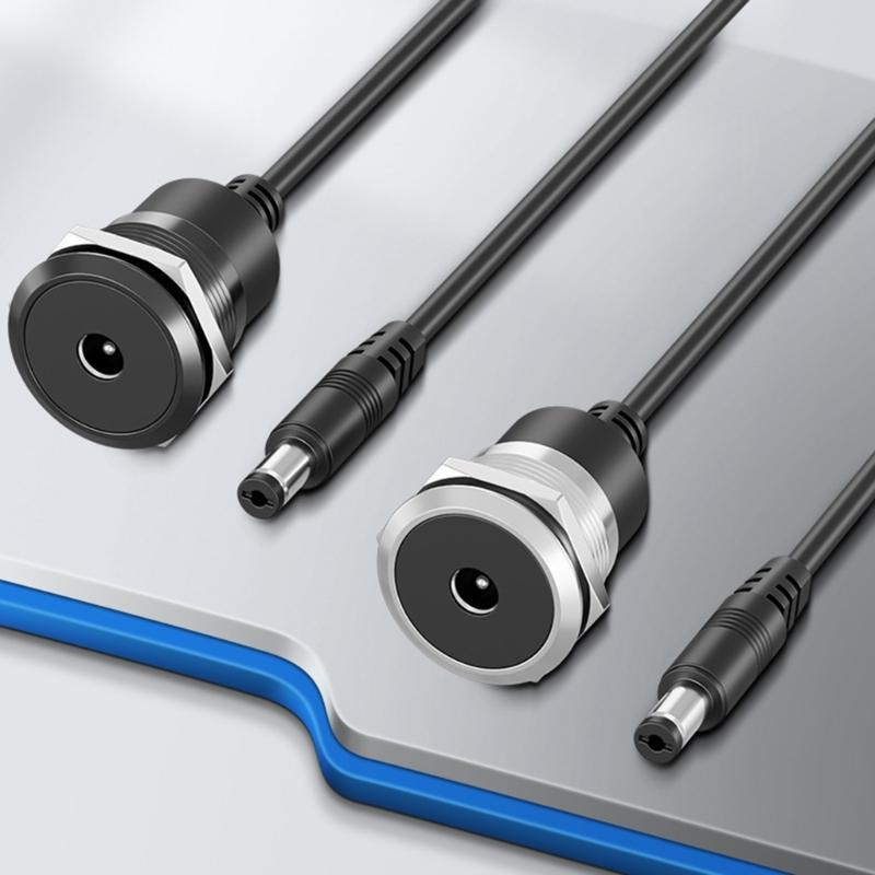 DC5.5x2.1mm Power Extension Cable Waterproof DC5.5x2.1mm Female to Male Power Panel Mount Threaded Mount for Electronics