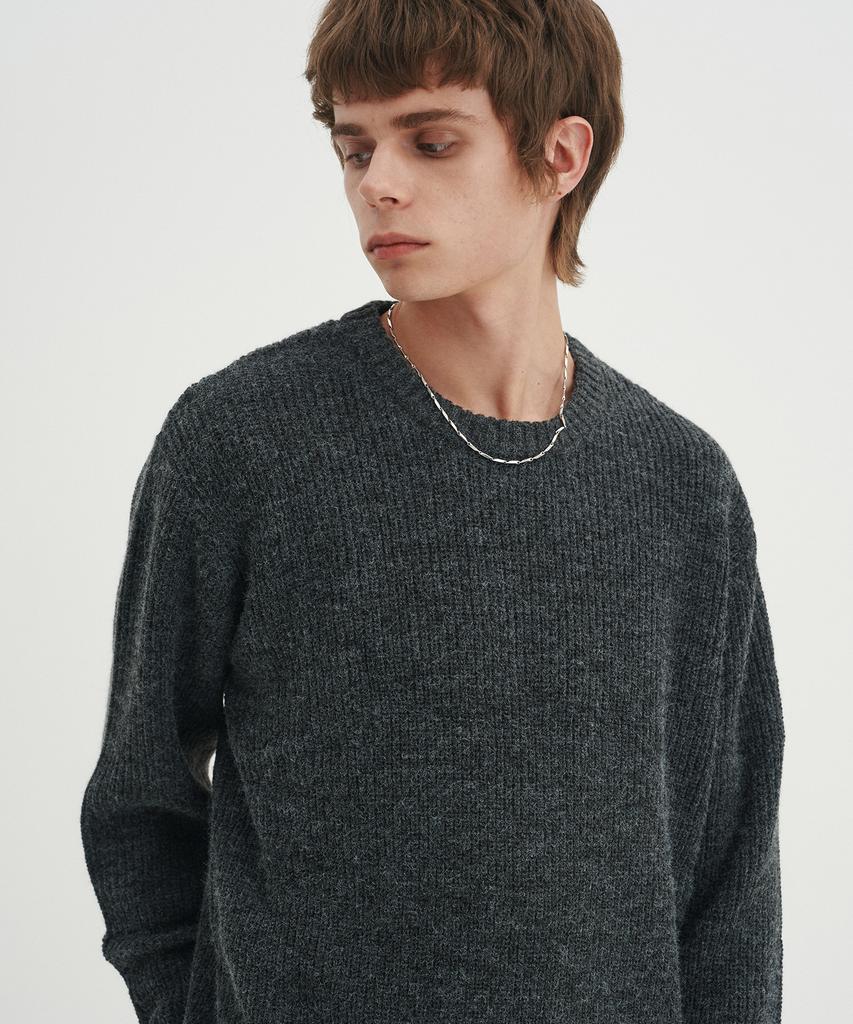 BLOND9 Crew Neck Rib Knit Sweater_Charcoal (C Type)