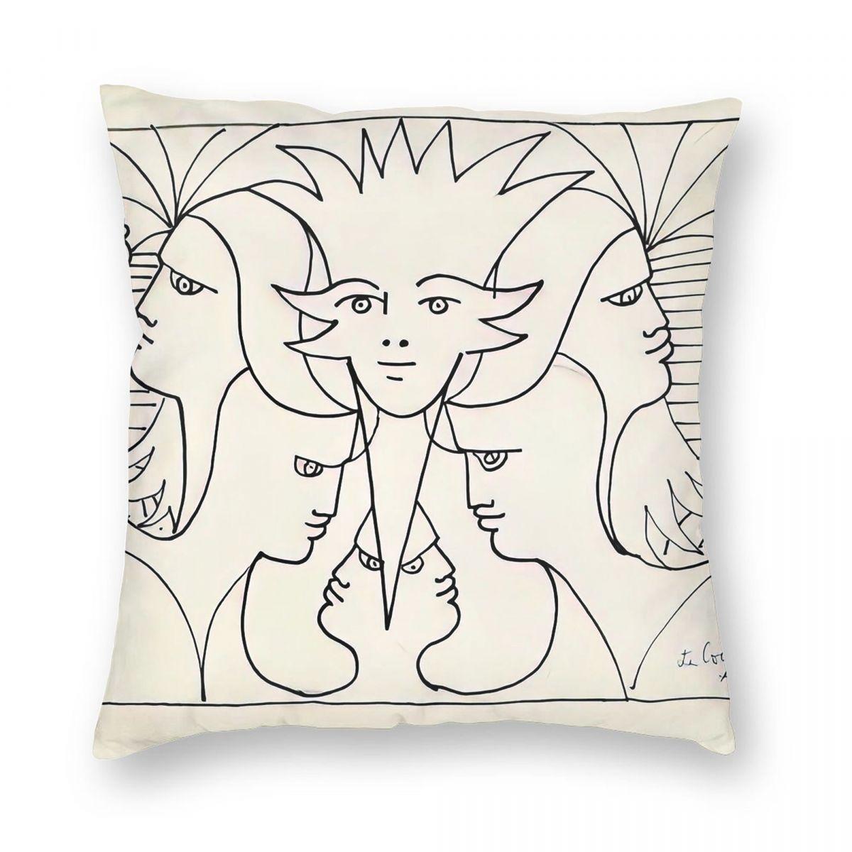 Jean Cocteau Pillowcase Polyester Linen Velvet Printed Zip Decor Pillow Case Sofa Cushion Case 30x30cm