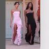 Summer Women's Sexy Off-the-shoulder Fitted Halter-neck Side-slit Elegant Evening Dress