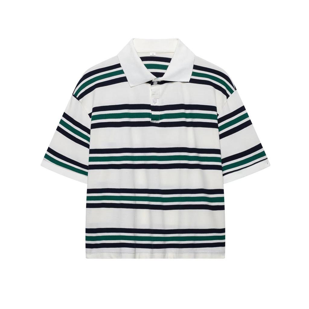 2025 Women's College Style Striped Polo Collar Slim Fit T-Shirt