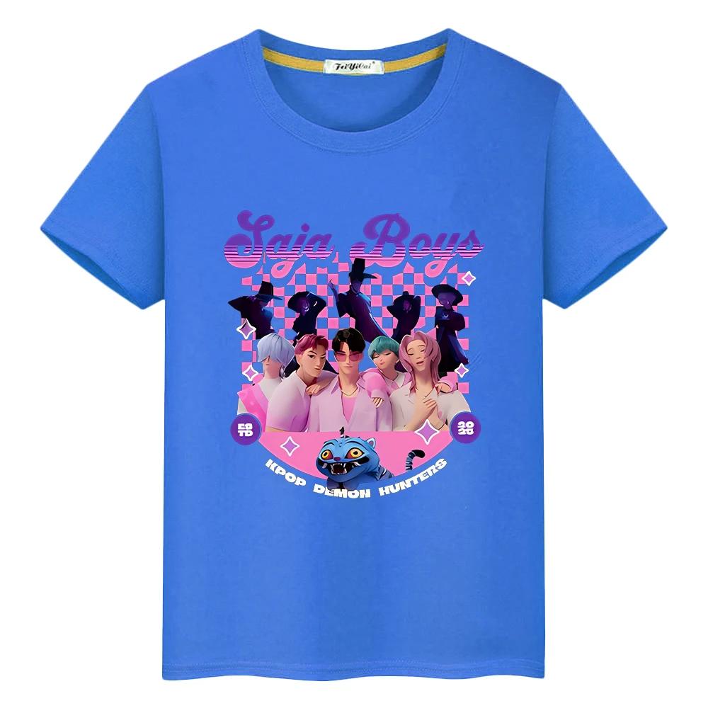 Saja Boys kpop caçadores de demônios Estampa 100%Algodão Tops Fofos y2k camiseta para crianças menino 10 anos anime Curta Kawaii Camisetas roupas de meninas