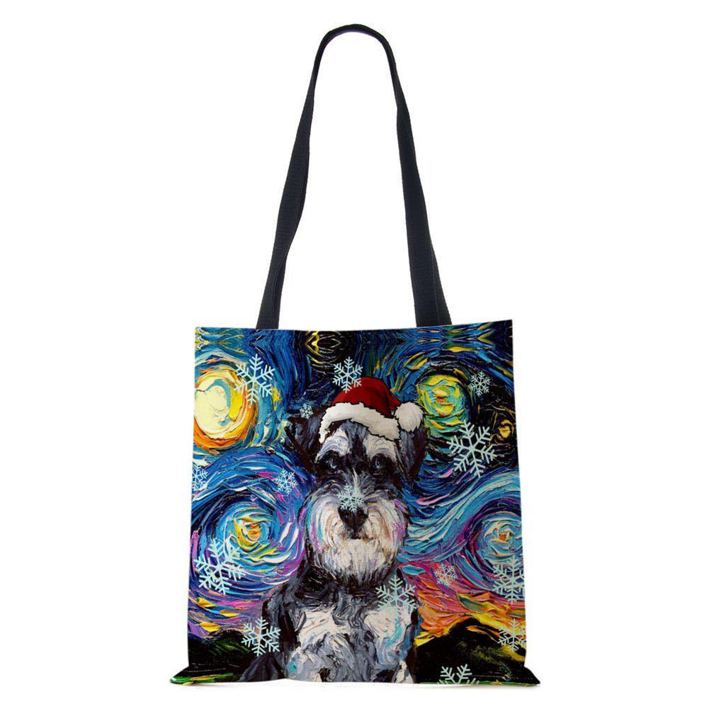 Christmas Dog Canvas Shopper Tote Bag Utskrift Harajuku Kvinner Gjenbrukbar skulderveske 2022 Casual Stor kapasitet sammenleggbar håndveske