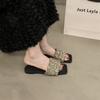 Fashion 2025 Flat Slippers Women's New Summer Square Head Woven Seaside Holiday Beach Shoes Non-slip Open-toe Large Size Women's Shoes