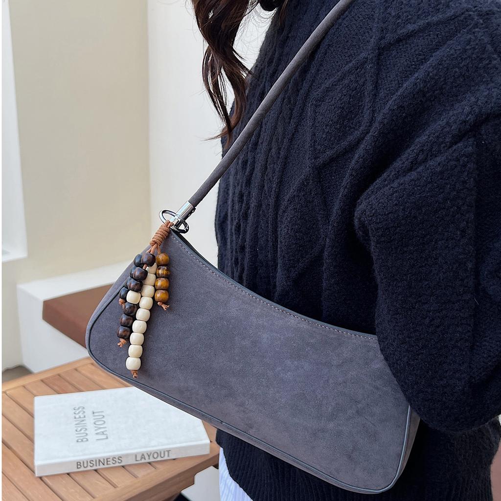 Brown Suede Women's Small Square Pack Retro Zipper Casual Handbags Fashion Large Capacity Commuting One Shoulder Bag