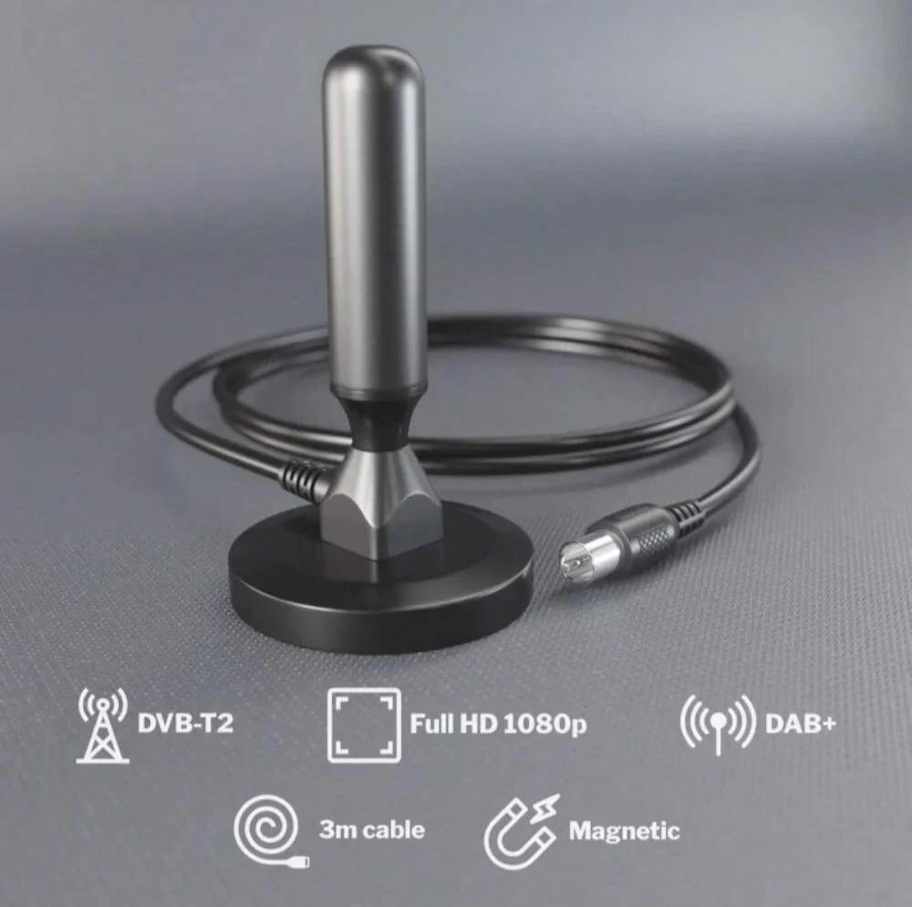 

HD цифровая ТВ-антенна для помещения и улицы, магнитное основание и поддержка приема 360°, смарт 4K 1080P и HDTV бесплатные местные каналы чёрный