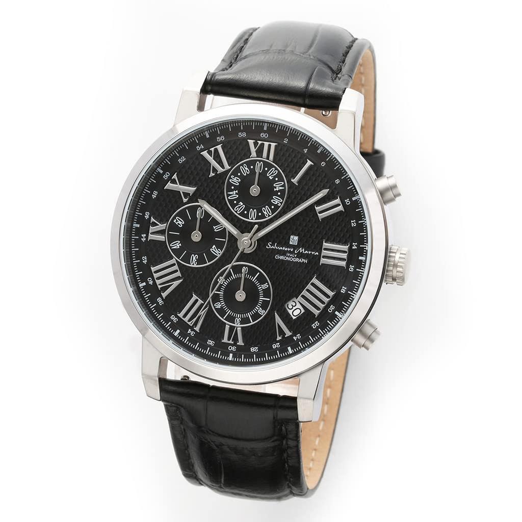 Authentic Salvatore Marra Wristwatch SM22103-SSBK, Water Resistant, Date Display, Leather Strap, SSBK [Parallel Import]