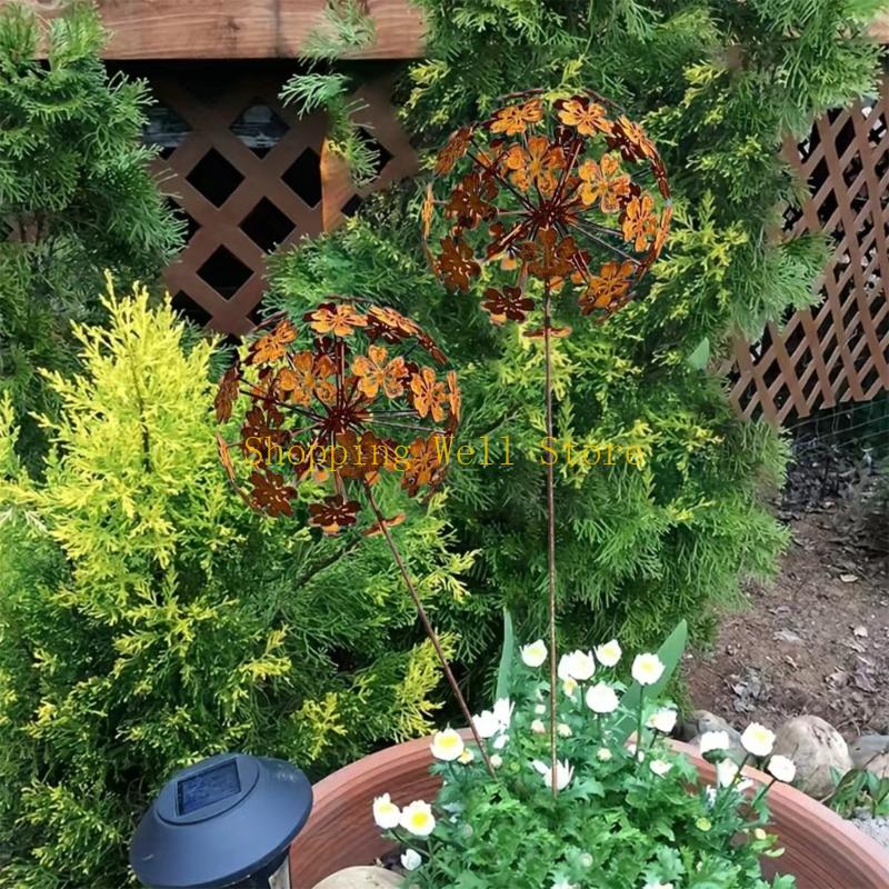 KX4B Rusty Garden Decorative Stakes Metal Flower Garden Decoration Plant Decoration