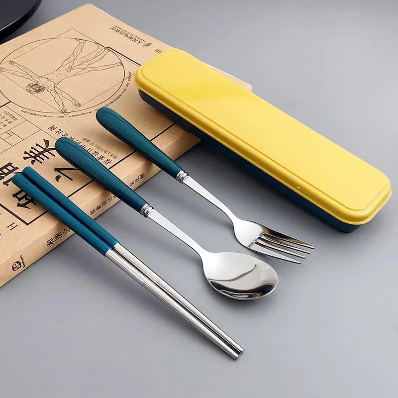 4PCS/Set Wheat Straw Tableware Box Spoon Fork Chopsticks Cutlery Dinnerware Children Adult Travel Portable Kitchen Accessories
