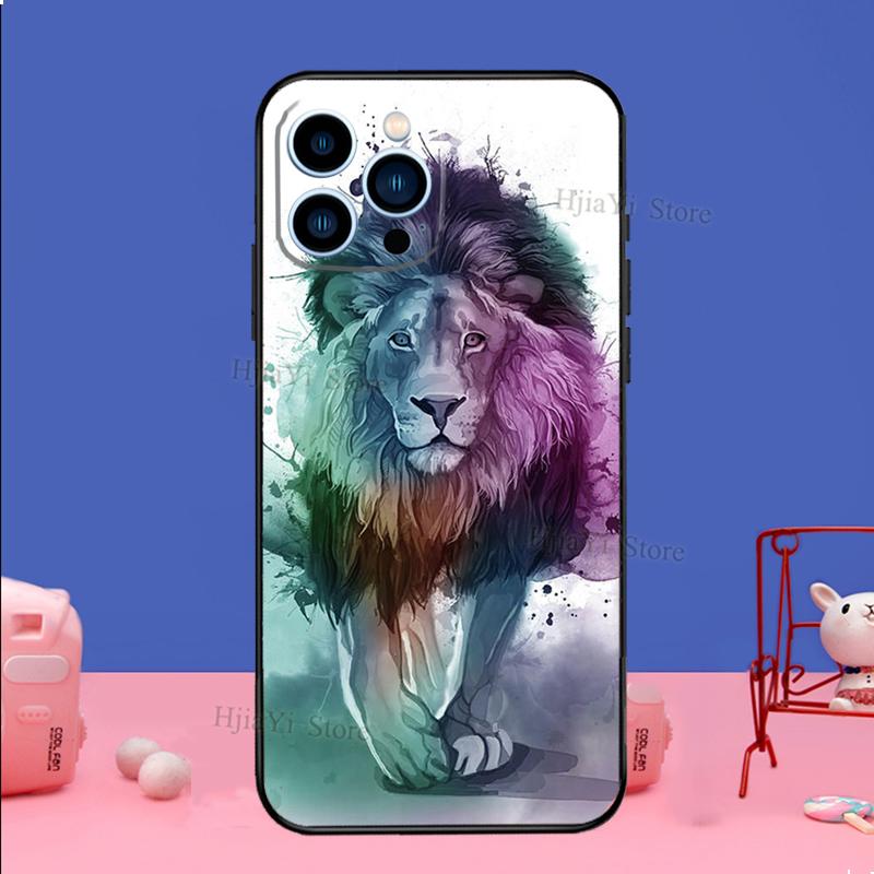 Lion Animal Case For iPhone 16 15 13 11 12 14 Pro Max XS XR X Plus 13 mini Soft Cover Fundas Capa Shell
