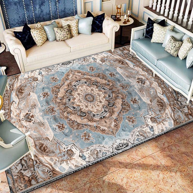American Style Blue Persia Carpet Living Room Decoration Sofa Table Area Rugs Easy Clean Bedroom Cloakroom Floor Mat Non-slip