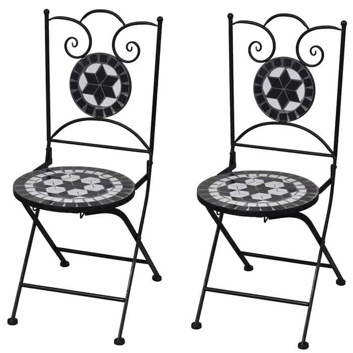 VidaXL 2 chaises mosaïques de bistro noir/blanc Ensemble chaises de jardin 41533