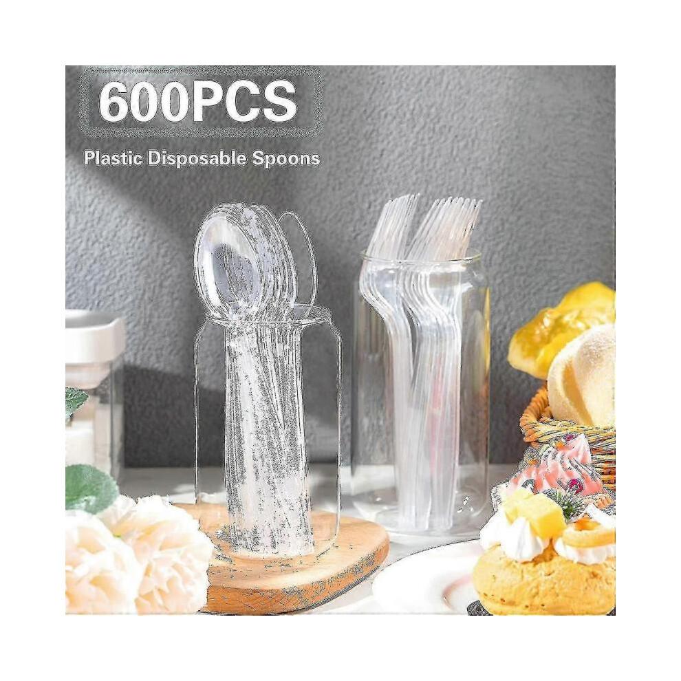 600 Pcs Clear Plastic Spoons 6.7 Inch Heavy Duty Soup Spoons Plastic Utensils Disposable