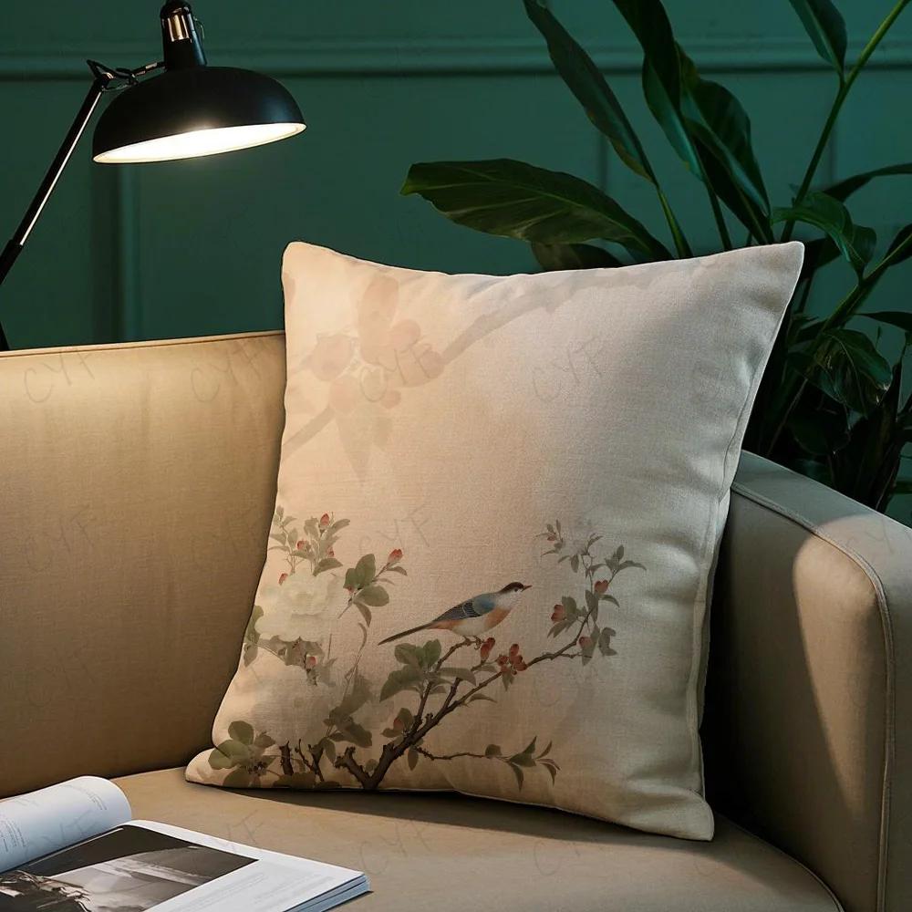Chinese style flower Flower and bird printing Pillow Case Pillowcase Anti-dustmite Pillow Invisible zipper silky short plush Sof