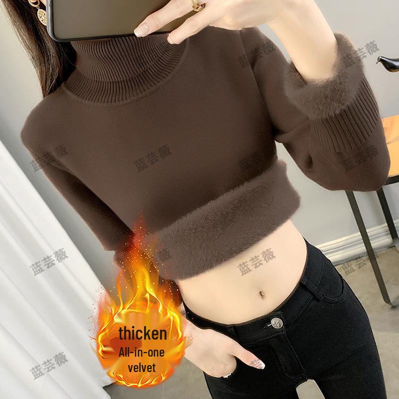 Women's 2025 Autumn Winter Plus Size Half-High Collar Velvet Knit Sweater