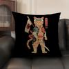 Japanese Style Samurai Cat Cushion Cover Natural Linen Organic Fabric DoubleSided Printing Sofa Home Decor Gift Pillow Case