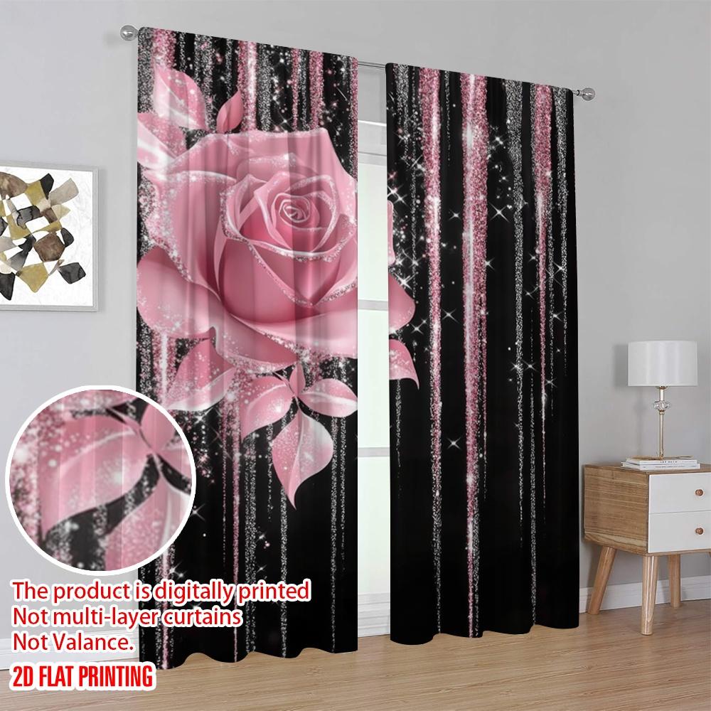 2 Stück, 2D-Flachdruck Beliebte Vorhänge Glitzernde Rose Vielseitiger Polyesterstoff (ohne Stange) Außendekorationen für