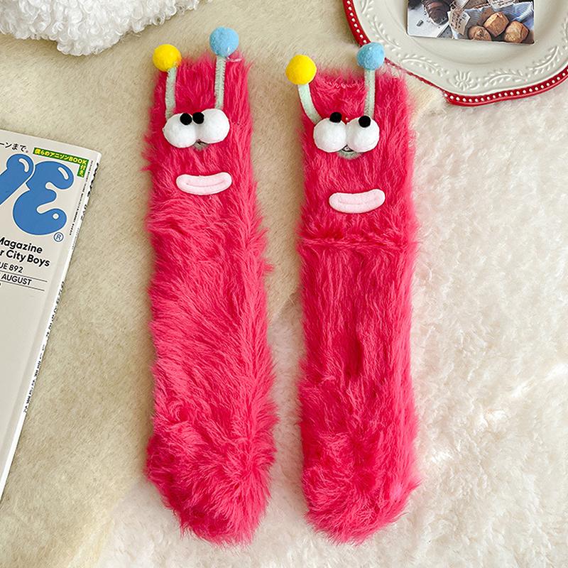 1 Paar Grappige Monstersokken Meisjes Herfst Winter Warm Koraal Fleece Vloersokken Koppel Slaapsokken Pluizige Sokken Leuke Sokken Cadeaus