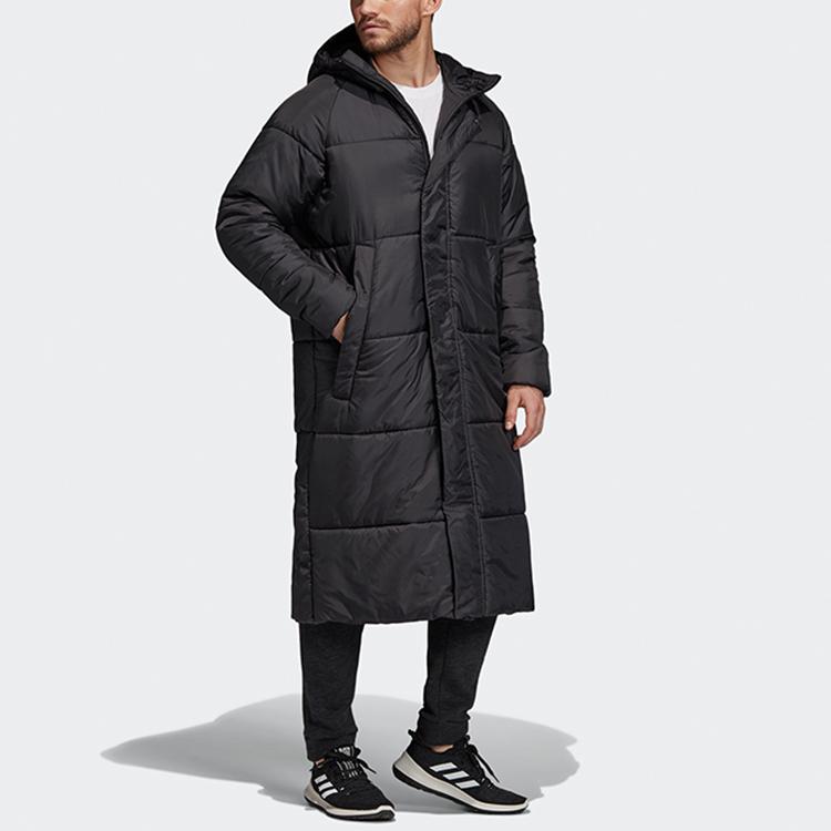 Adidas Long Hooded Padded Jacket Windproof Warm Regular Fit Unisex Black DZ1436