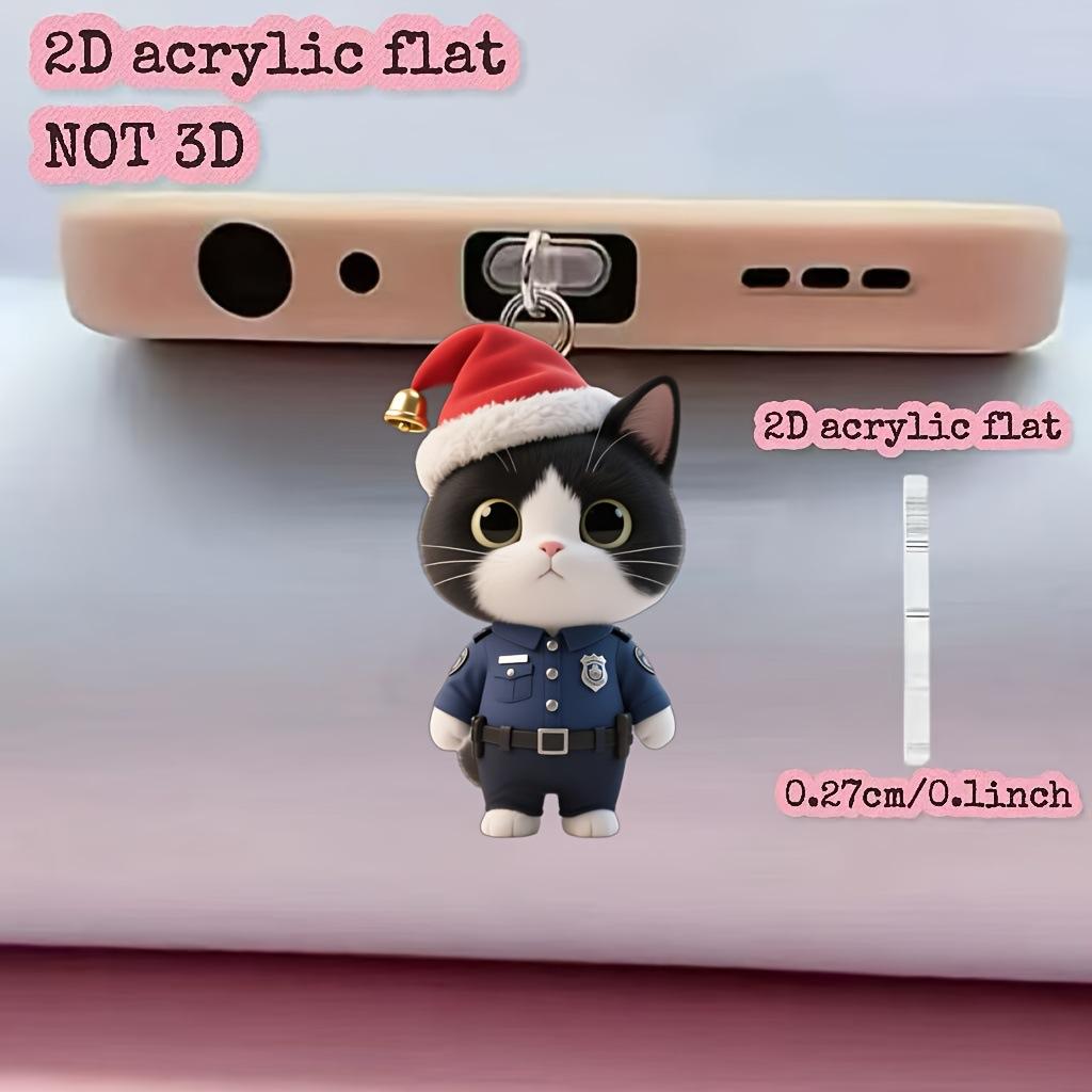 2D Acrylic Christmas Limited Edition Cat Police Phone Dust Plug, Black and White Cats In Police Uniforms Are Super Cute