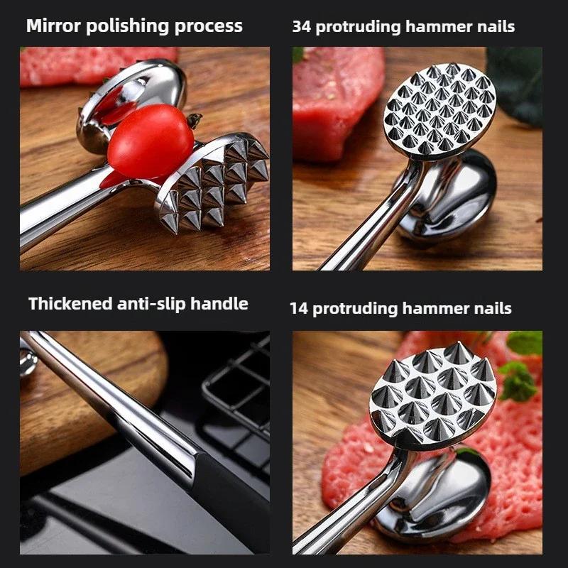 1pc Household Kitchen Tool Aluminum Alloy Double-sided Meat Hammer Circular Hammer Tender Meat Hammer Hotel Steak Tendon Cutter