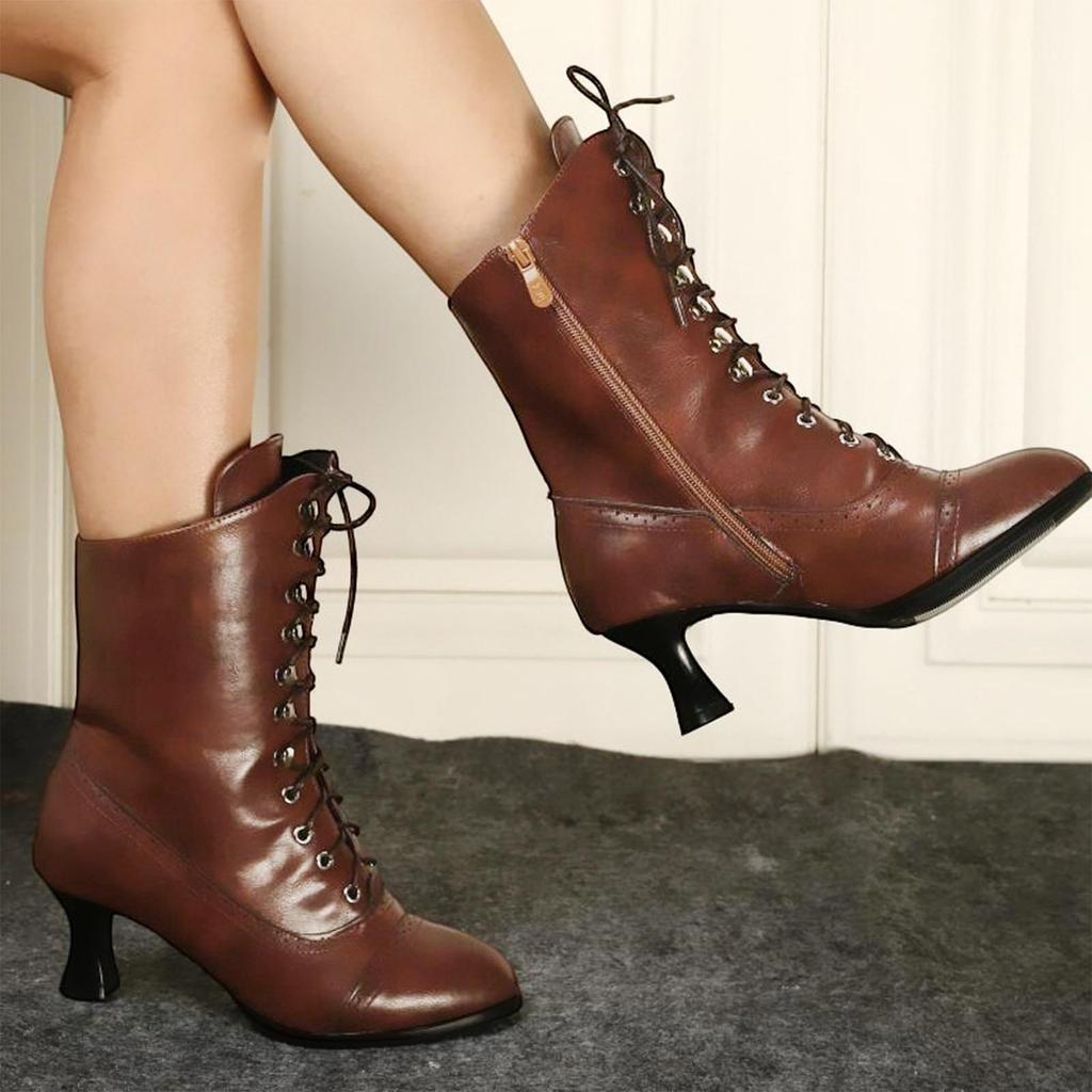 Women's Short Boots, Booties With Side Zipper, Closed Toe, Chunky Mid Heel Shoes