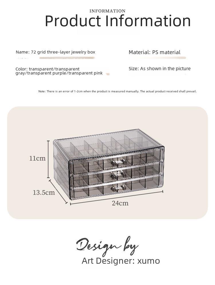 Cutie transparentă multistrat pentru depozitarea bijuteriilor, cu sertare pentru inele, cercei, coliere și brățări