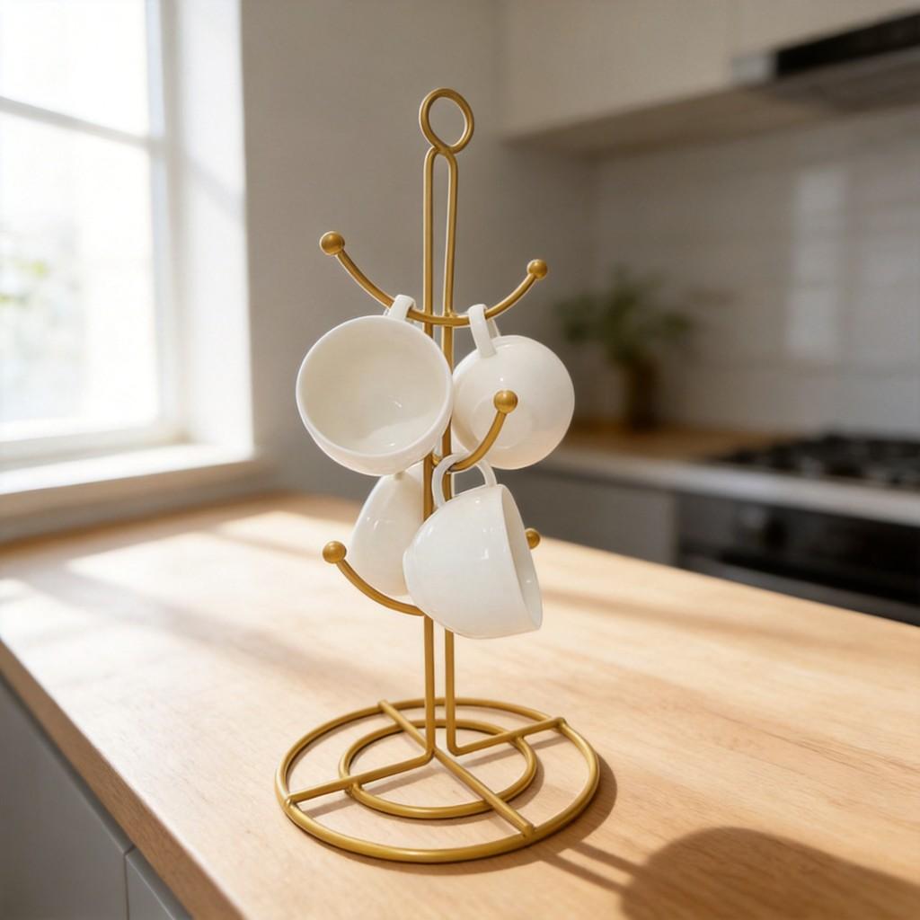 Nordic Style Iron Cup Rack With Drip Tray For Kitchen Storage And Organization