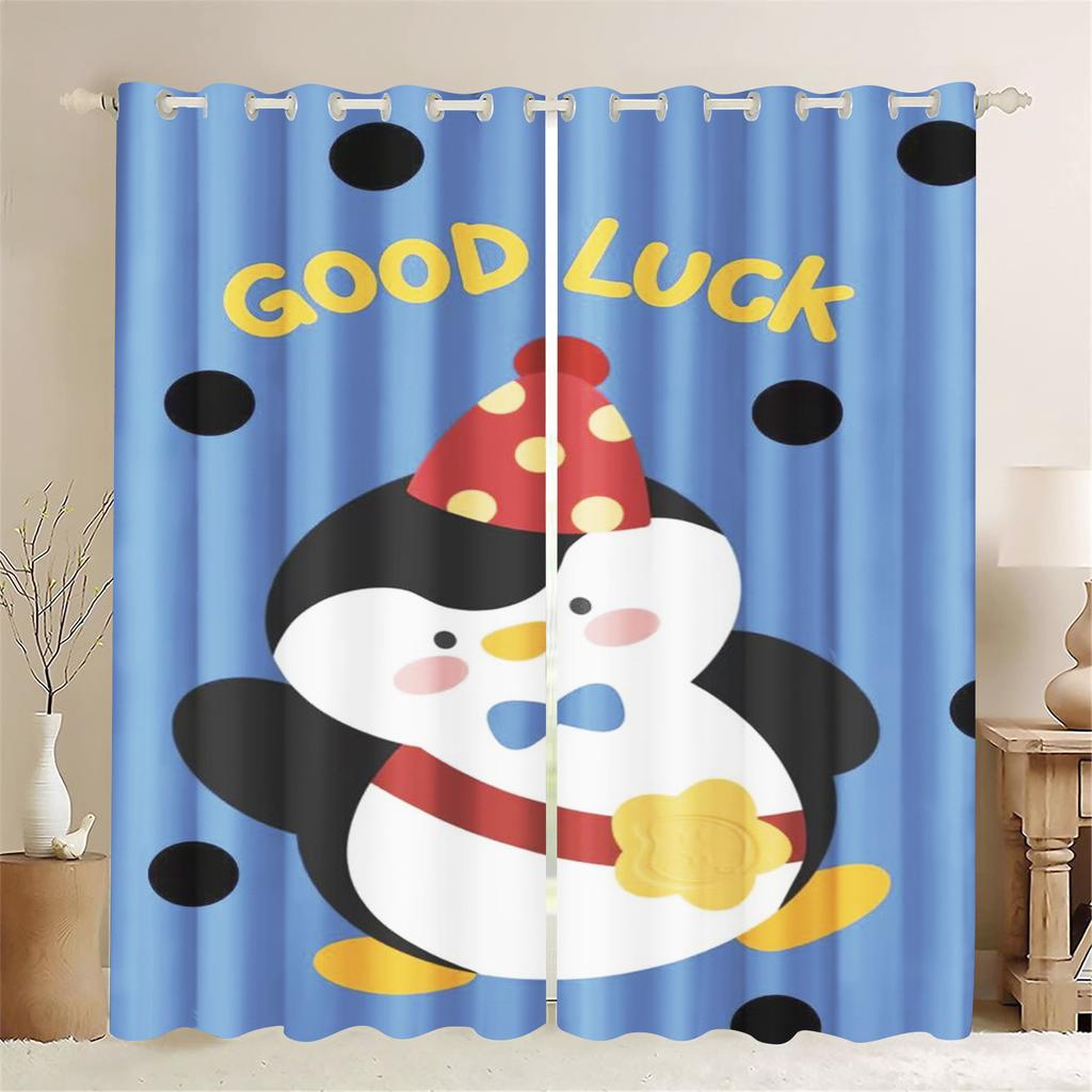 Light Blocking Curtain Cartoon Penguin Bedroom Window Living Animation Children Room Fashion Style Home Decoration Made Of Polyester Washable Ready