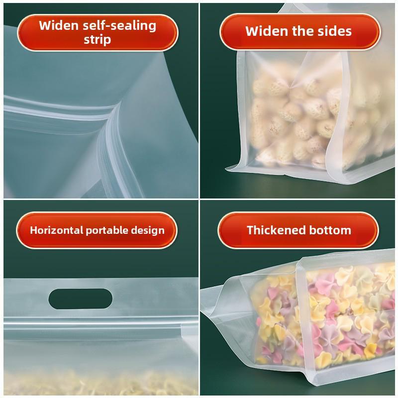 Frosted Transparent Eight-Side Sealed Tea & Food Packaging Bag with Buckle and Self-Supporting Design