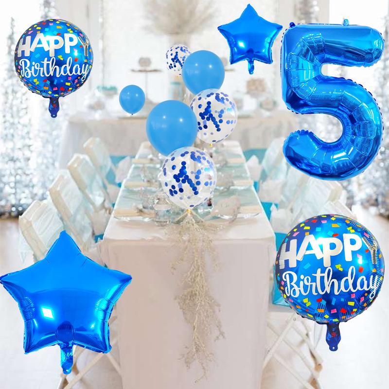 Boys Birthday Balloons Set 32inch Blue Number Stars Foil Ballon Boy Happy Prince Navy Ocean Birthday for Party Decoratio Balloon