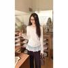 Korean Style Lace Patchwork V-neck Long-sleeve Casual Women's Top 2026