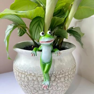 Roztomilé figurky lezeckých žab, květináč, objímač, pryskyřičná závěsná socha žáby, venkovní socha, dekorace do květináčů, ozdoby na terasu