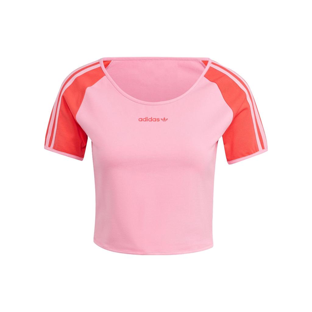 Adidas Originals Trefoil Logo Print Color Block Short Tee Women Tops Pink IT8153